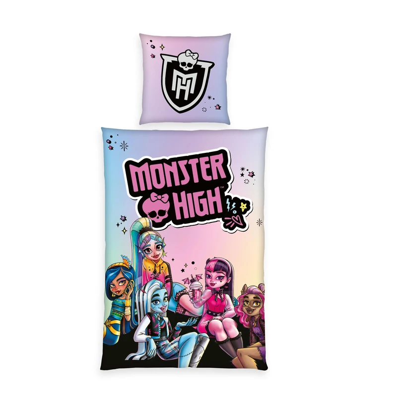 Herding Monster High Bed Linen, Pillowcase 80 x 80 cm with Zip and Reversible Motif, Duvet Cover 135 x 200 cm, with Zip, 100% Cotton/Renforcé - Image 1