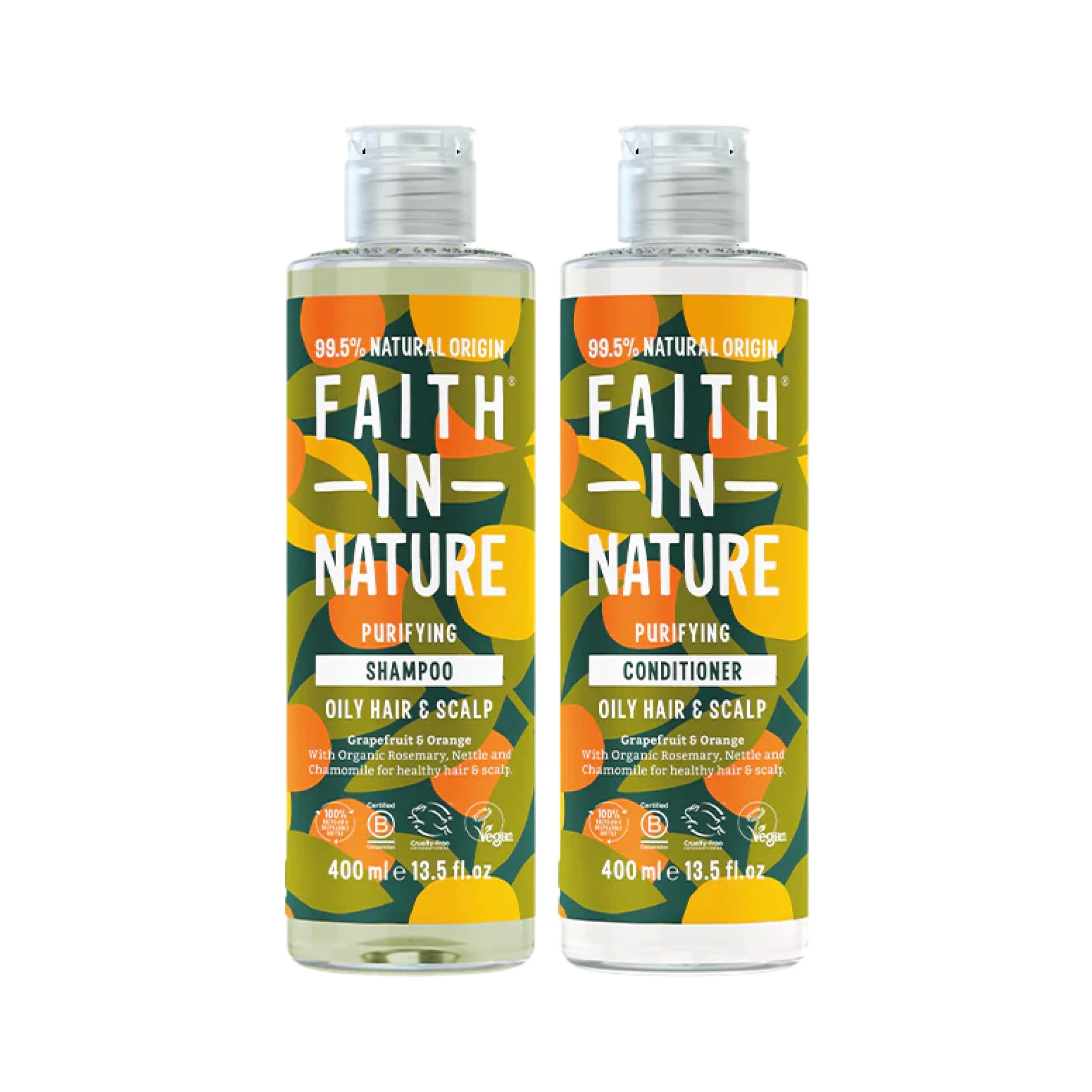 Faith In Nature Natural Grapefruit & Orange Shampoo and Conditioner Set, Invigorating, Vegan & Cruelty Free, No SLS or Parabens, For Normal to Oily Hair, 2 x 400ml Pack