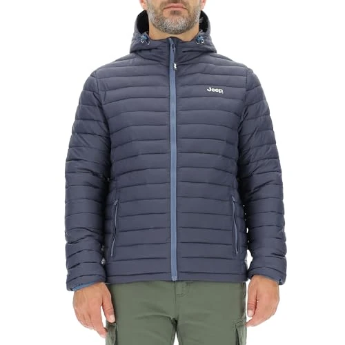 JEEP O102877-A928 J MAN HOODED PUFFER JACKET W/Zipped Pockets Small Print J23W Night Blue S