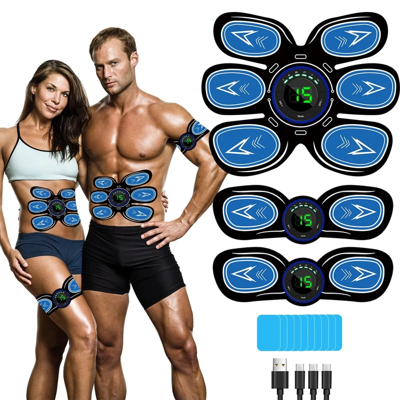 SEVEKO Abs Stimulator EMS Muscle Stimulator, Full-body Workout Ab Stimulator, EMS Muscle Trainer for Abdominal/Arm/Leg Training，6 Modes & 15 Intensities, 10pcs Gel Pads