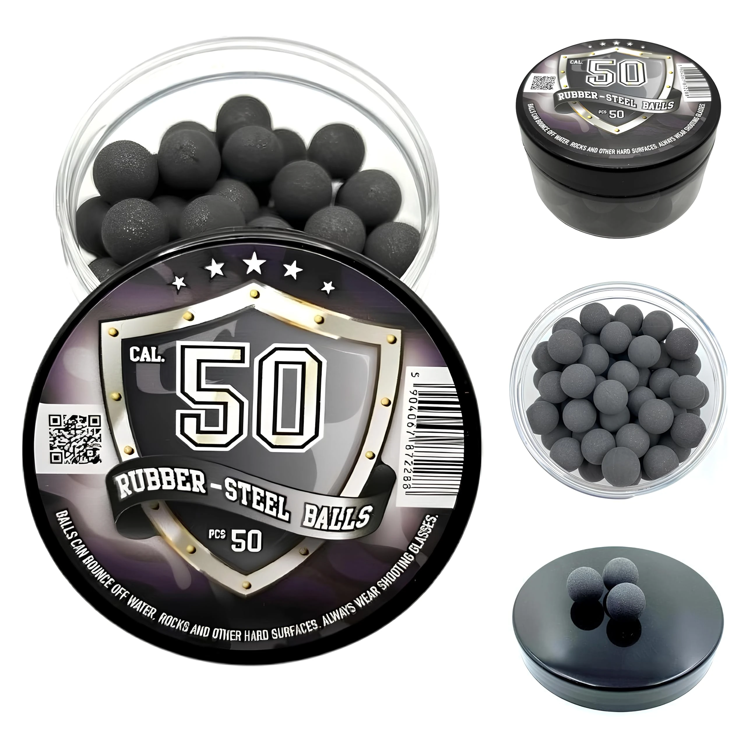 50x Premium Quality Hard Mix Rubber Steel Balls 2.7 Grams Heavy Reusable Projectiles Paintballs Reballs Powerballs for Training Home and Self Defense Pistols in 50 Caliber