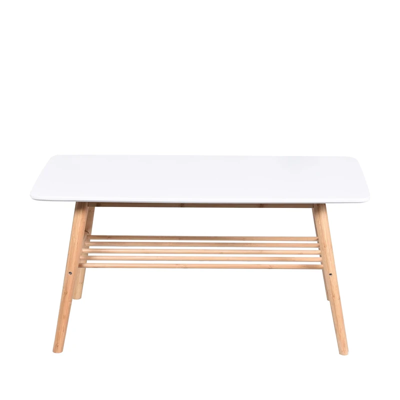 ASPECT Nikko Scandinavian Style Coffee Table With Shelf (White/Bamboo) - Image 1