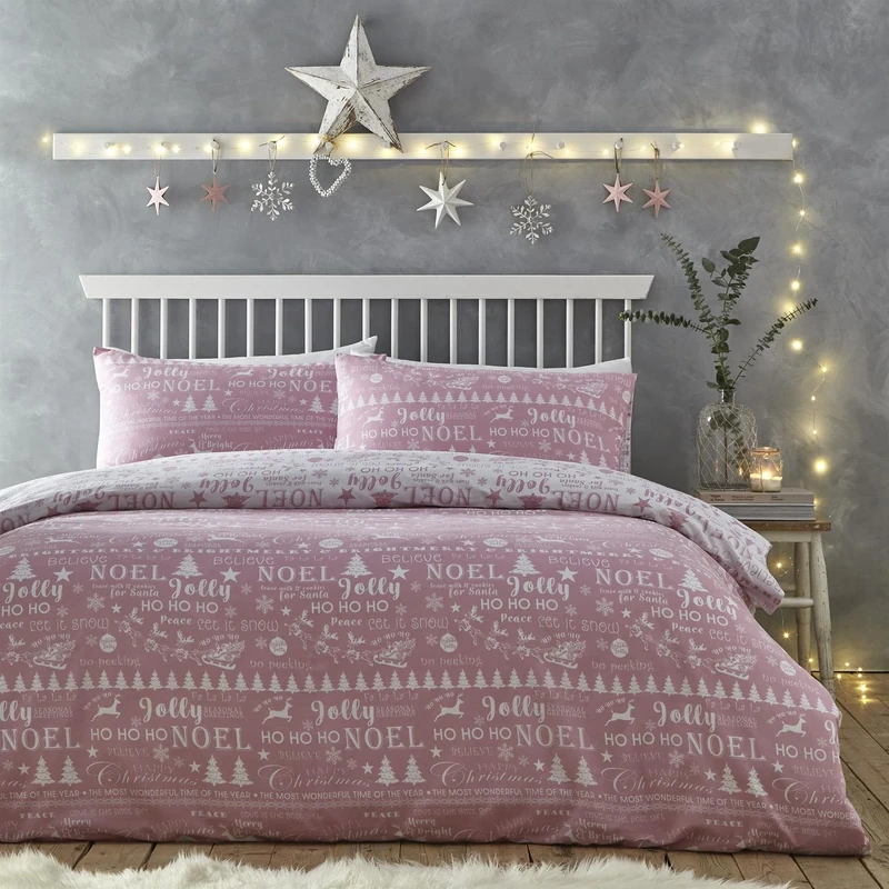 Charlotte Thomas Jolly Christmas Duvet Cover Set Pink Xmas Bedding Set Kingsize - Image 1
