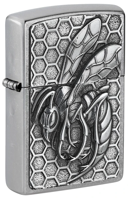 Zippo Windproof Lighter - Wasp, Street Chrome, Emblem - Refillable - Reusable - Windproof Design - Gift Box - Made in USA