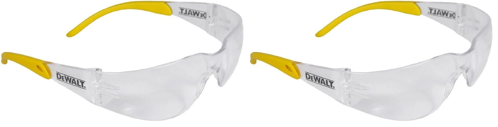 Dewalt DPG54-1D PROTECTOR Clear High Performance Lightweight Protective Safety Glasses With Wraparound Frame -Yellow/Clear (Packaging may vary) (Pack of 2)
