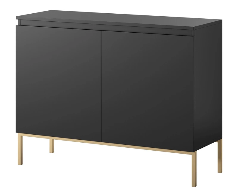 Selsey Bemmi Chest of Drawers 2 Doors 77 x 100 cm on Gold Legs Bedroom Storage Unit Black One Size - Image 1