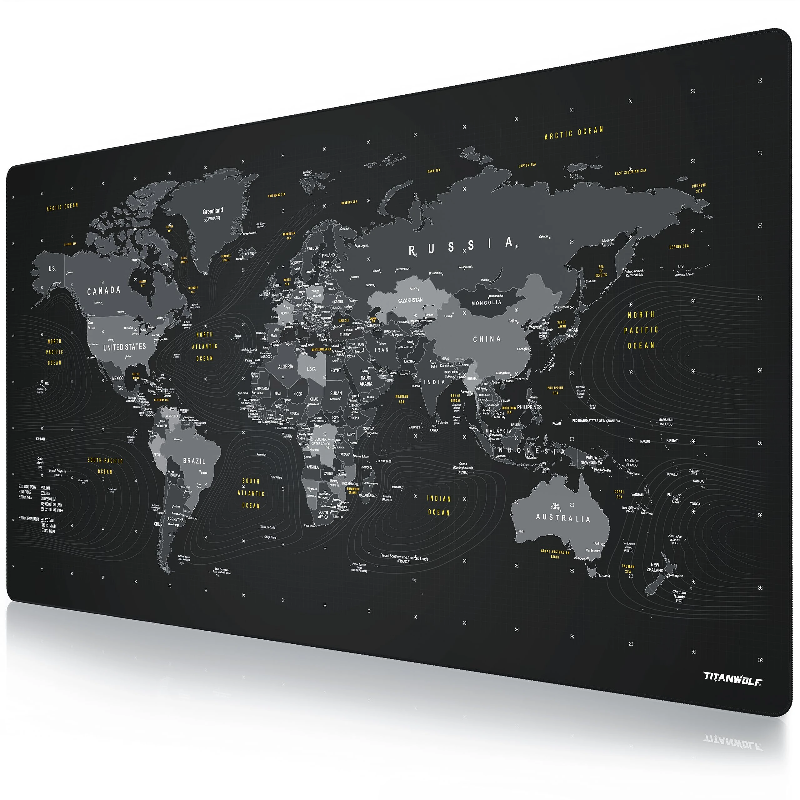 TITANWOLF - Extra Large Gaming Mouse Mat 1500x800mm Oversize - XXXL Mouse Pad with motif - Desk Pad XXXL Extended – For Precision and Speed - Non-Slip Rubber Base, for Mouse and Keyboard, World map
