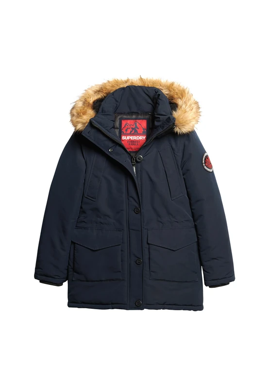 Superdry Everest Faux Fur Hooded Parka Jacket for Women, Nordic Chrome Navy, UK 10