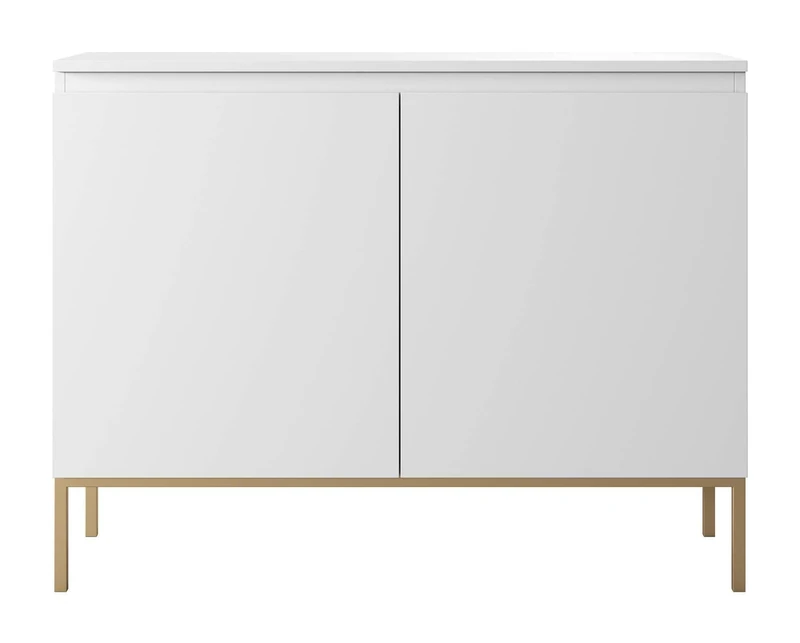 Selsey Bemmi Chest of Drawers with 2 Doors 77 x 100 cm on Gold Legs Bedroom Storage Unit White, One Size