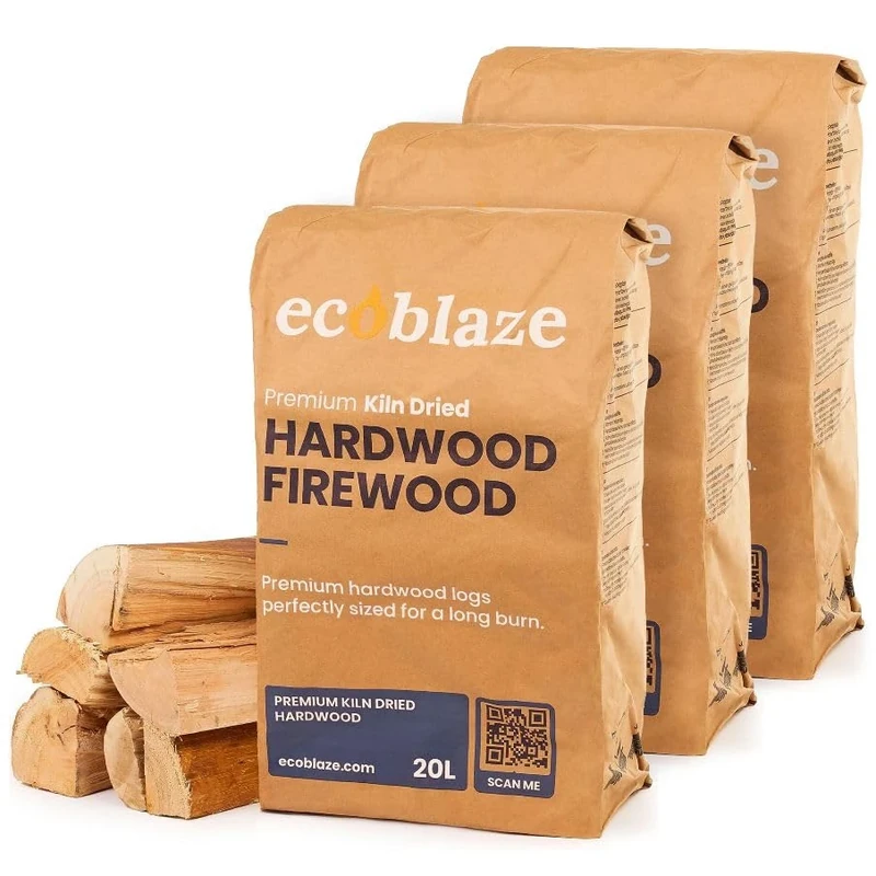 Ecoblaze 27KG Premium Kiln Dried Hardwood Logs - Fire Logs, Firewood, Kindling Wood, Fire Pits & Pizza Oven Wood-High Heat Log For BBQ, Hardwood Woods for Wooden Burner - Eco-Friendly and Sustainable
