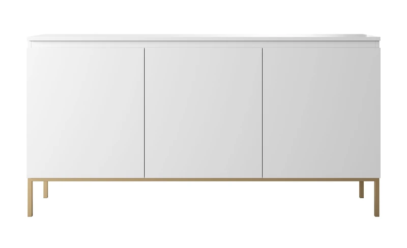Selsey Bemmi Chest of Drawers with 3 Doors 77 x 150 cm on Gold Legs Bedroom Storage Unit White, One Size