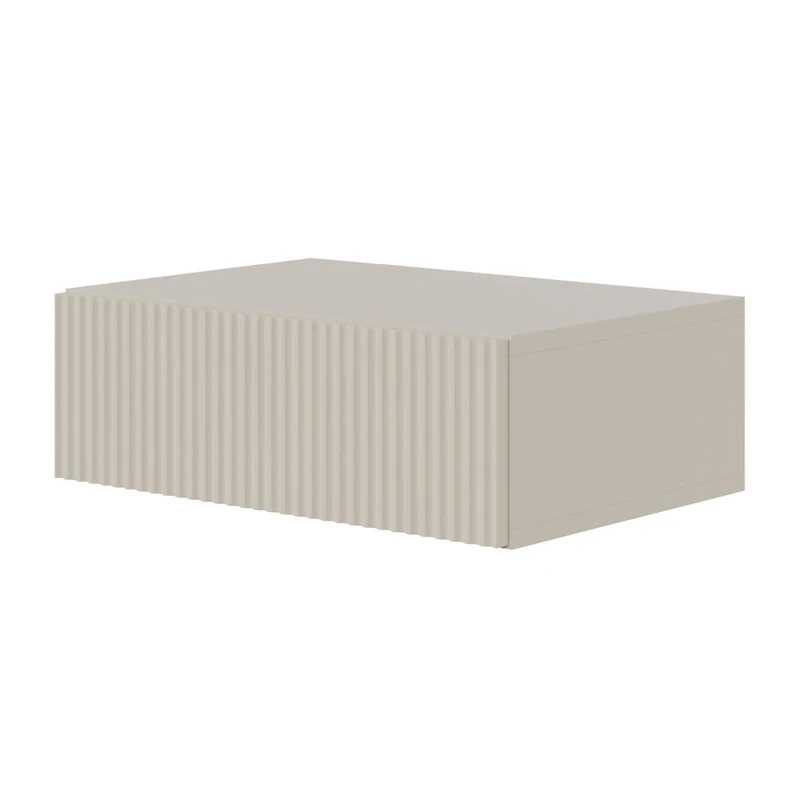 SELSEY Veldio Wall-Mounted Bedside Table - Matte Gray Beige Finish - 50 x 35.6 x 17 cm, Slatted Front,Laminated Board/MDF, Push-to-Open Drawer, Modern Nightstand for Bedroom