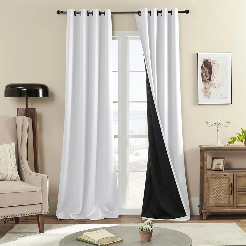 100% Blackout Curtain Panels, 92 inches 2 Panel Sets, Heat and Full Light Blocking Drapes with Grommets for Bedroom, Thermal Insulated Window Treatment Drapes for Nursery (Greyish White, 52Wx92L)