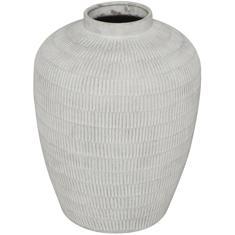 Deco 79 Ceramic Textured Vase with Linear Pattern, 15" x 15" x 19", Cream