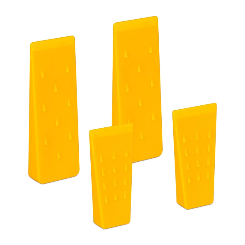 Relaxdays Felling Wedge, Set of 4, 14 & 21 cm, Plastic, Barbed, Mechanical Forestry Blocks for Tree Cutting, Yellow, 3 x 7 x 21 cm