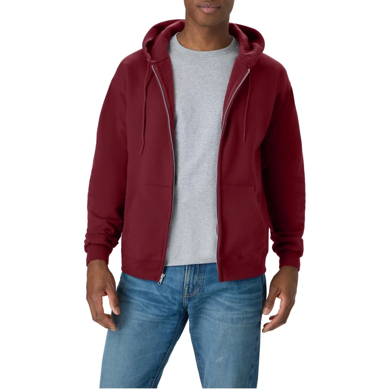 Hanes Men's Zip-Up Hoodie, EcoSmart Fleece Full-Zip Hoodie for Men, Hooded Sweatshirt, Mulled Berry, XXL