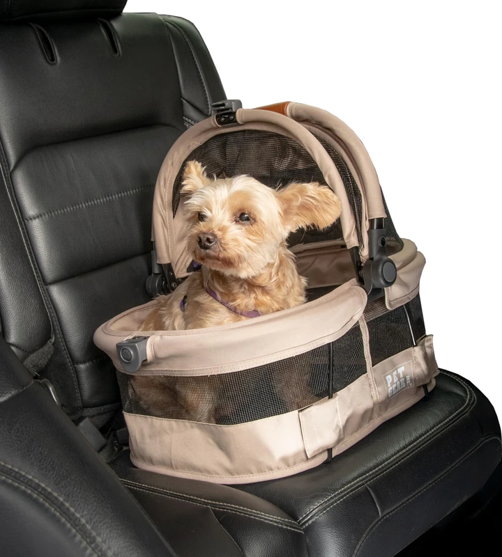 Pet Gear View 360 Ultra Lite Pet Safety Carrier & Car Seat for Small Dogs & Cats Push Button Entry, 15", Sand