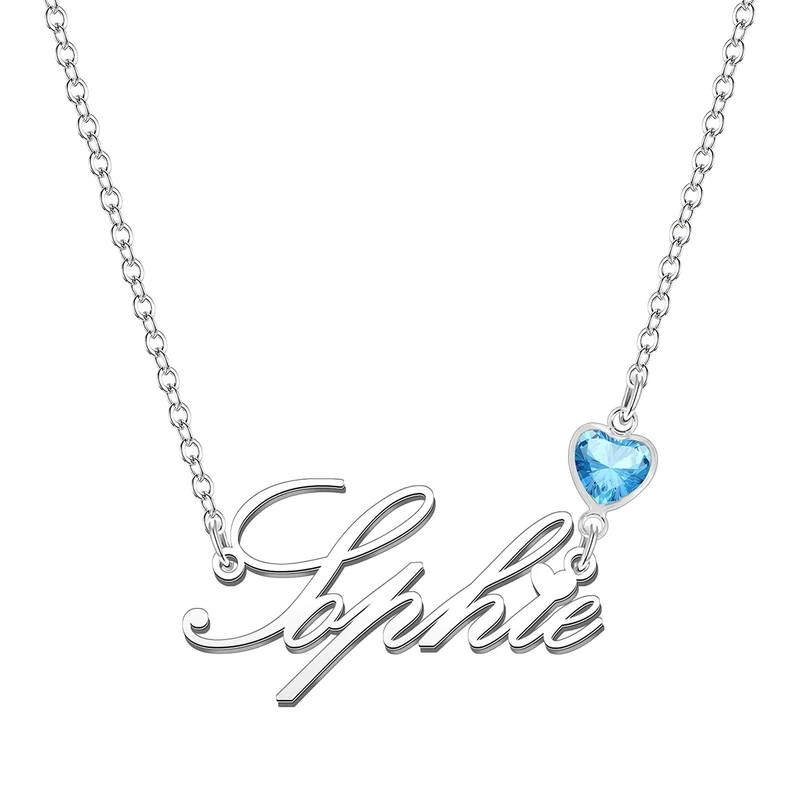 Kraven Personalized Dainty Name Necklaces Blue Birth Stone Custom Engraved Initial Nameplate Pendant Choker Customized Birthday Mother Christmas Gifts for Women Girls Teen Daughter (Sophie)