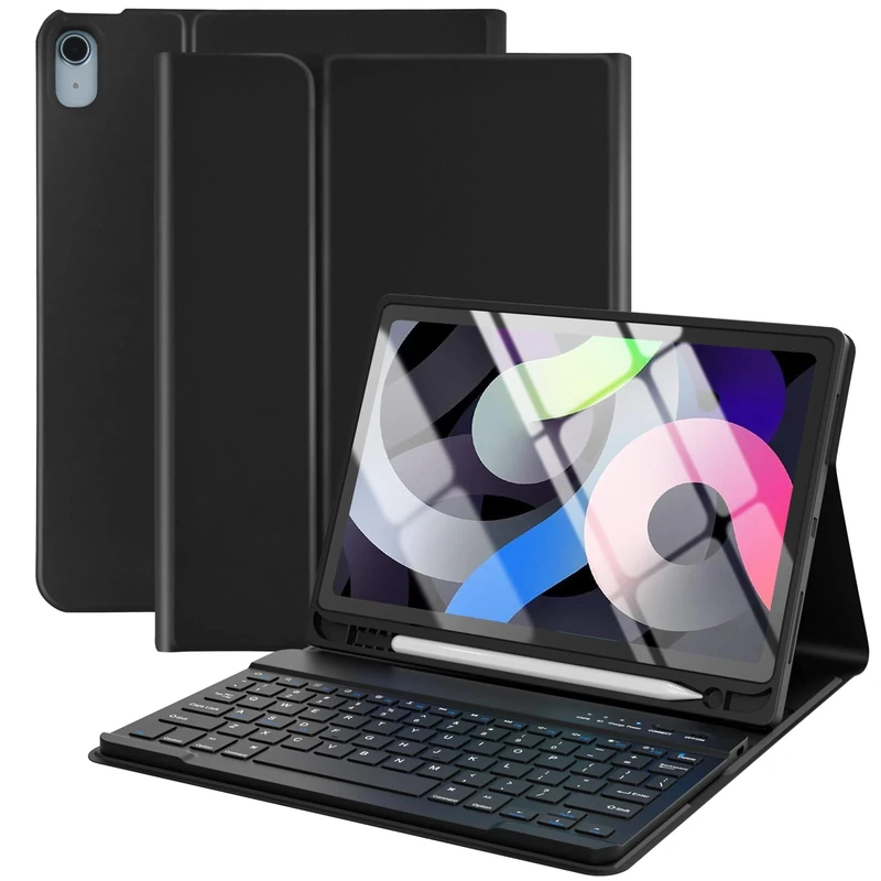 Keyboard Case for iPad Air 11"(M2) 2024 iPad 10.9" Air 5th 2022/Air 4th 2020, Protective Case with Pen Holder & Auto Wake and Sleep, Wireless Bluetooth Keyboard for iPad Pro 11 1st Gen 2018(Black)
