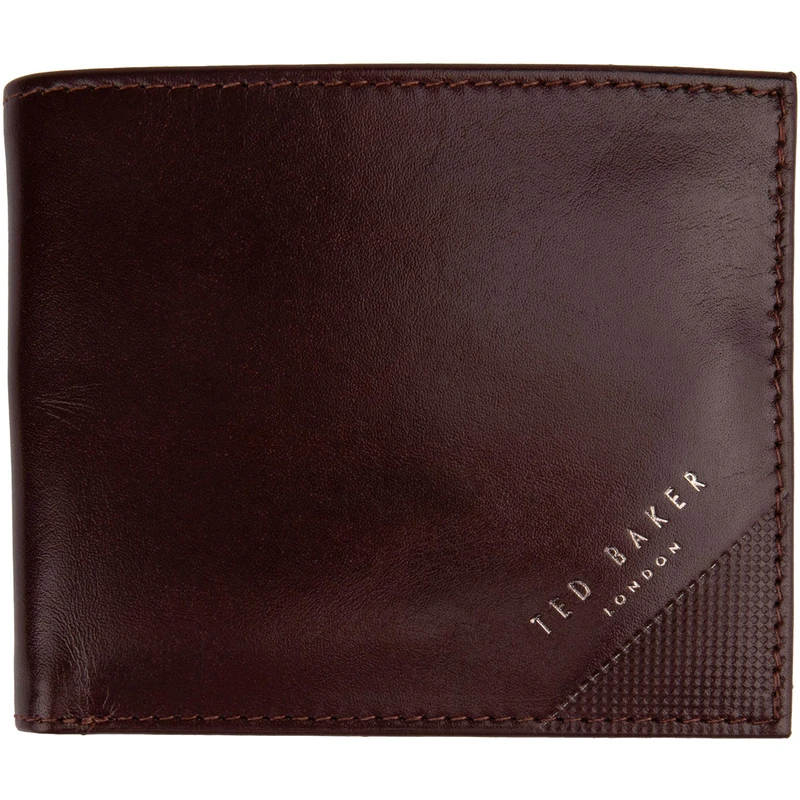 Ted Baker London PRUGS-Embossed Corner Leather Bifold, Brown