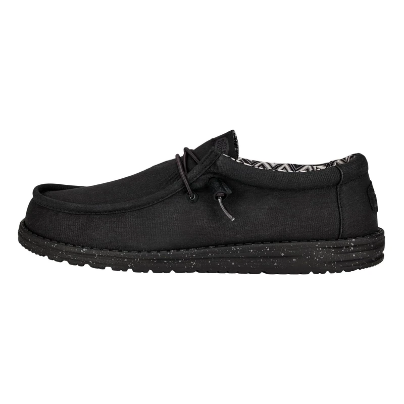 HEYDUDE - Men's Wally Canvas - Casual Slip-On Shoes - Moccasin Style, Black/Black, 10 UK