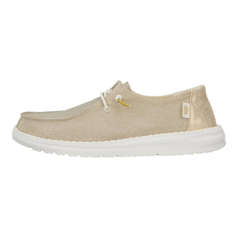 HEYDUDE - Women's Wendy Metallic Sparkle - Casual Slip-On Flat Shoes - Moccasin Style, Gold, 3 UK