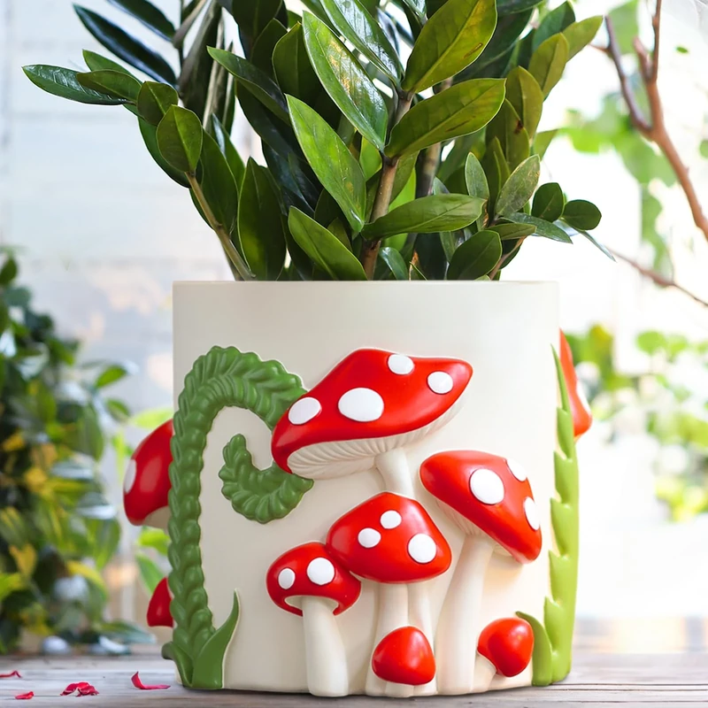 GUGUGO 8 Inch Colorful Mushrooms Planters Cute Unique Rainbow Planter with Drainage, Vintage Retro Flower Plant pots for Indoor Plants, Boho Modern Home Décor (8 Inch, B)