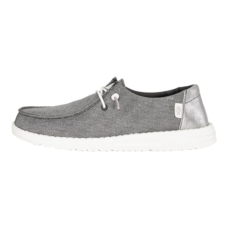 HEYDUDE - Women's Wendy Metallic Sparkle - Casual Slip-On Flat Shoes - Moccasin Style, Charcoal, 8 UK - Image 1