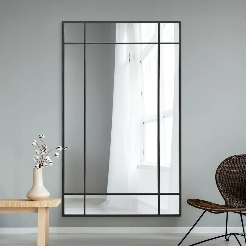MirrorOutlet The Fenestra - Black Modern Contemporary Leaner and Wall Mirror 71" X 43" (180CM X 110CM) Black Metal Frame.