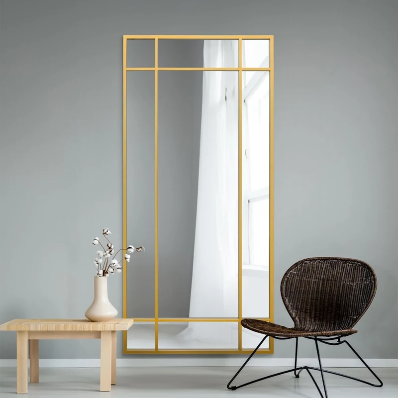 MirrorOutlet The Fenestra - Gold Modern Contemporary Leaner and Wall Mirror 71" X 33" (180CM X 85CM) Silver Mirror Glass with Black Metal Frame. Landscape or Portrait.…