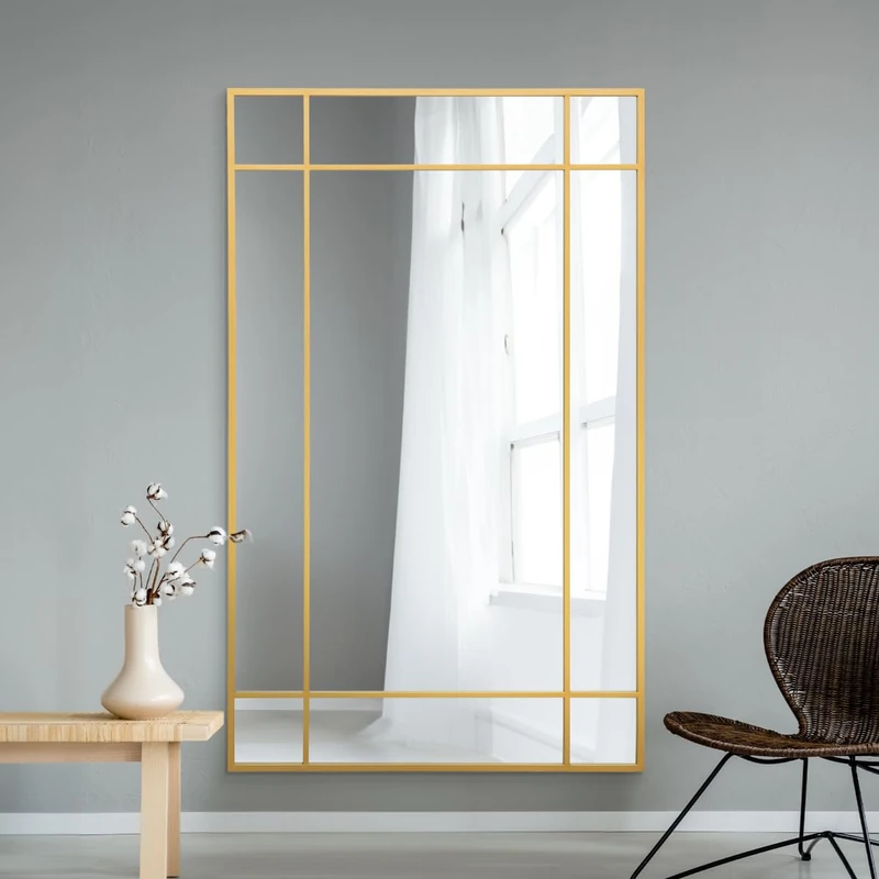 MirrorOutlet The Fenestra - Gold Modern Contemporary Leaner and Wall Mirror 71" X 43" (180CM X 110CM) Silver Mirror Glass with Black Metal Frame. Landscape or Portrait.…