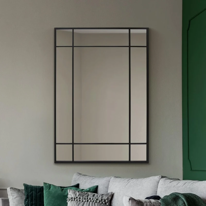 MirrorOutlet The Fenestra - Black Modern Contemporary Wall Mirror 39" X 27" (100CM X 70CM) Silver Mirror Glass with Black Metal Frame.…