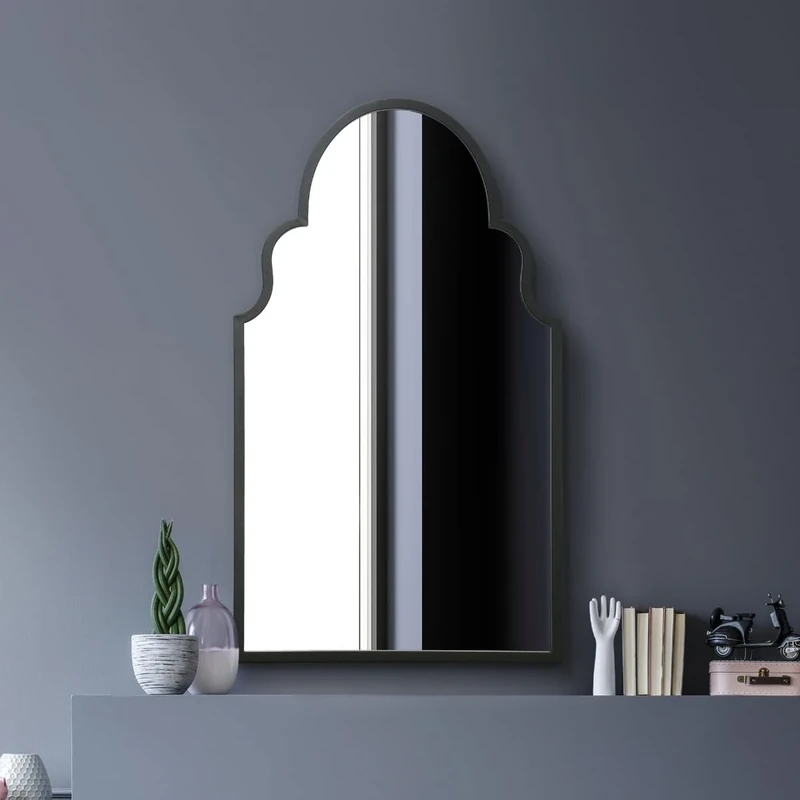 MirrorOutlet The Arcus - Black Metal Framed Modern Arched Wall Mirror 41" X 24" (104CM X 61CM) Black frame