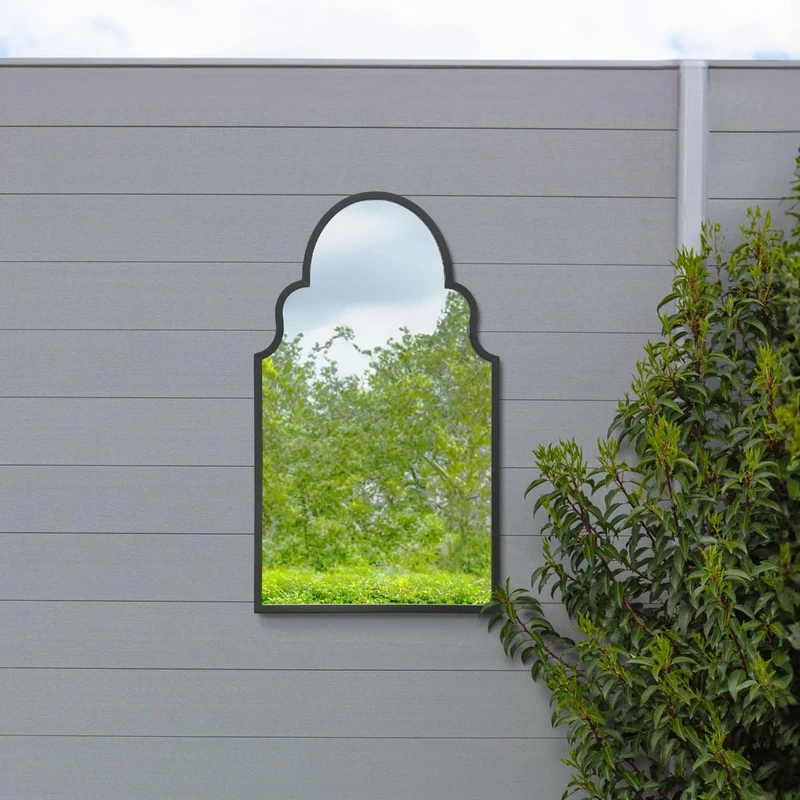 MirrorOutlet The Arcus - Black Outdoor Metal Framed Modern Arched Garden Wall Mirror 41" X 24" (104CM X 61CM) Black. 2cm Wide Frame and 3cm Deep.…