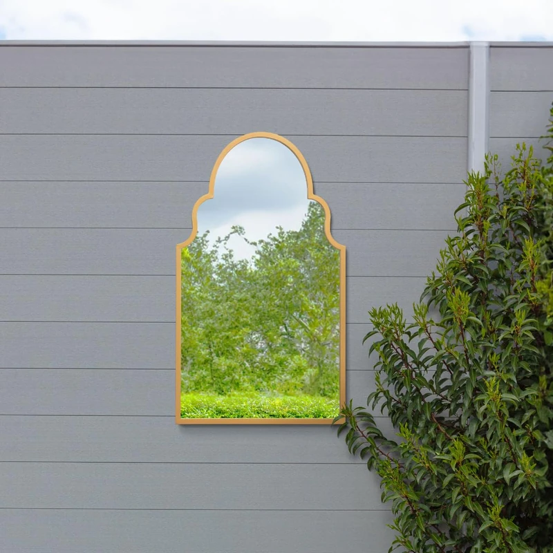 MirrorOutlet The Arcus - Gold Outdoor Metal Framed Modern Arched Garden Wall Mirror 41" X 24" (104CM X 61CM) Gold Frame