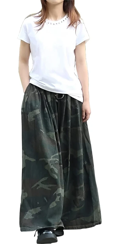 EXPOING Extra Wide Leg Denim Pants for Women Long Jeans Elastic Waist with Pockets Plus Size Loose Casual, Camouflage, Large - Image 1
