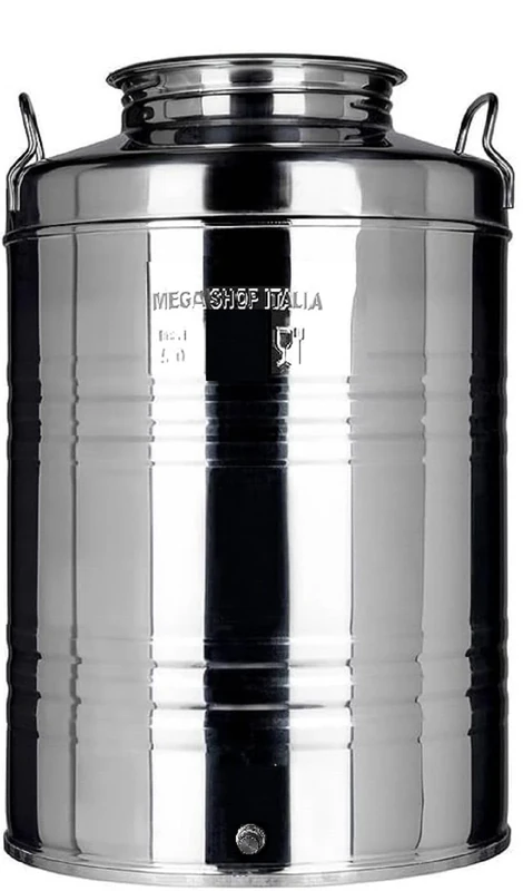 Megashopitalia Oil Barrel Container in 18/10 Stainless Steel Prepared for 1/2" Tap 50 Litres