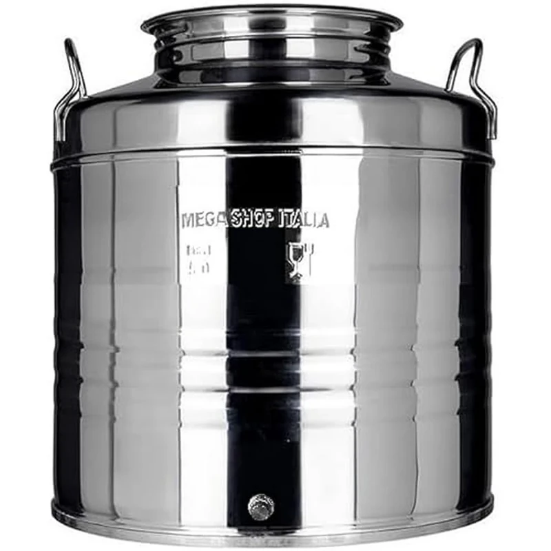 Megashopitalia Barrel Container for Oil in 18/10 Stainless Steel Prepared for 1/2 Inch Tap 15 Litres