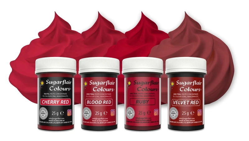Sugarflair Red Food Colouring Paste Set - Concentrated Food Colouring for Use with Buttercream, Sugar Paste, Royal Icing or Cake Mixes, Vibrant Colour Food Dye - Multipack 4x 25g