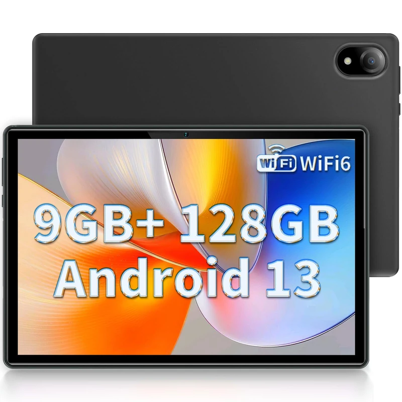 DOOGEE U10 Android Tablet 13, 9GB RAM + 128GB ROM (1TB TF), 10 Inch Touchscreen Tablet 2024, Quad-Core 2.0 GHz, WiFi-6 / BT 5.0 / GMS / 5060mAh / 1280 x 800 / 8MP + 5MP / Widevine L1, Black