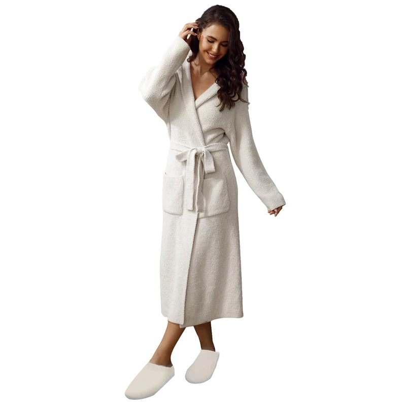 MH MYLUNE HOME Hooded Robe Solid Color, Taupe, 1