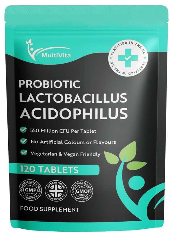 Acidophilus Lactobacillus Probiotic - 120 x 550 Million CFU Tablets - Supports Healthy Gut Microbiome & Digestion System - Reduce Bloating - Probiotic Supplements for Men & Women - Vegan and GMO Free