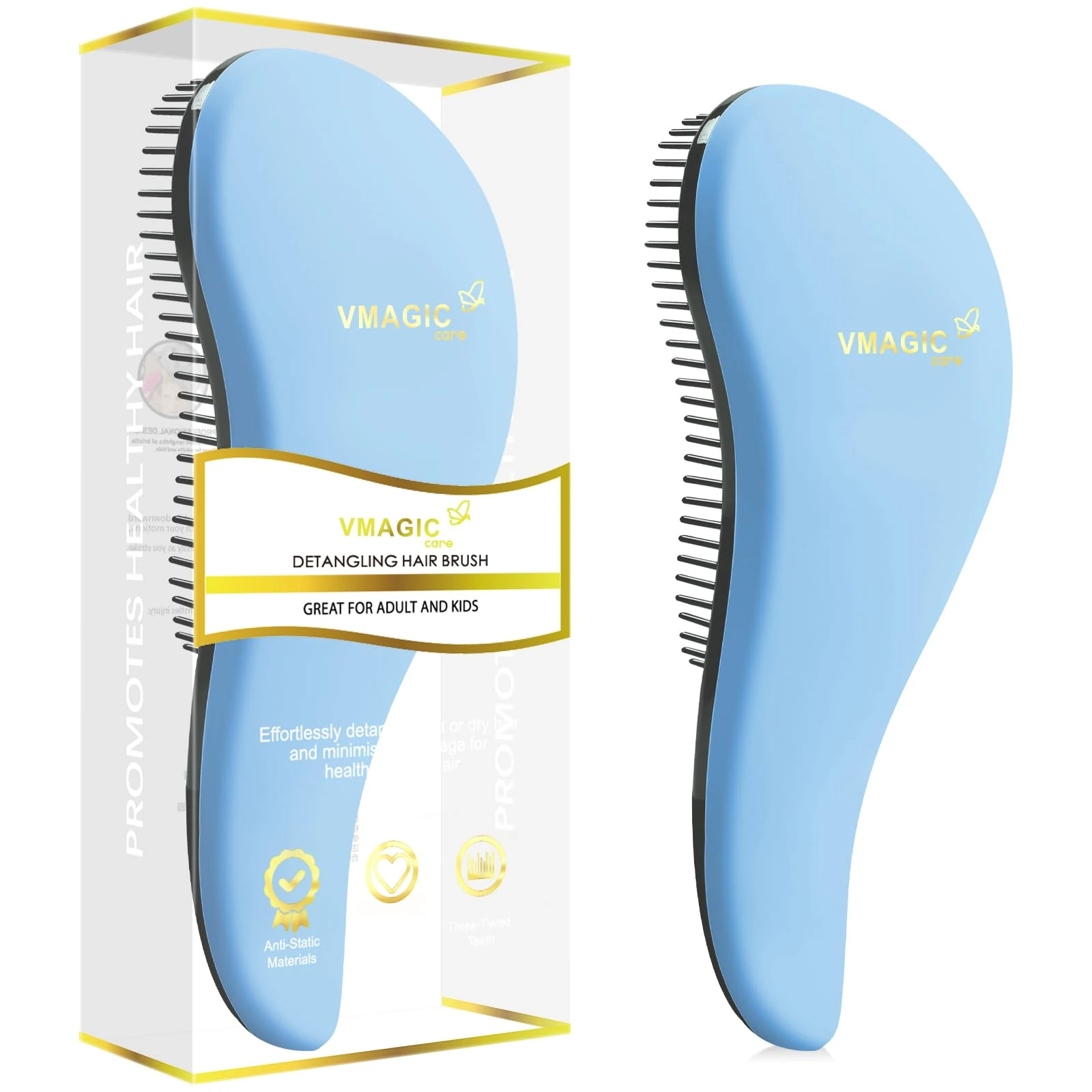 Detangling Brush - glide the Detangler Brush through Tangled hair - Best Comb for Women, Girls, Men & Boys - Use in Wet and Dry Hair (SkyBlue)
