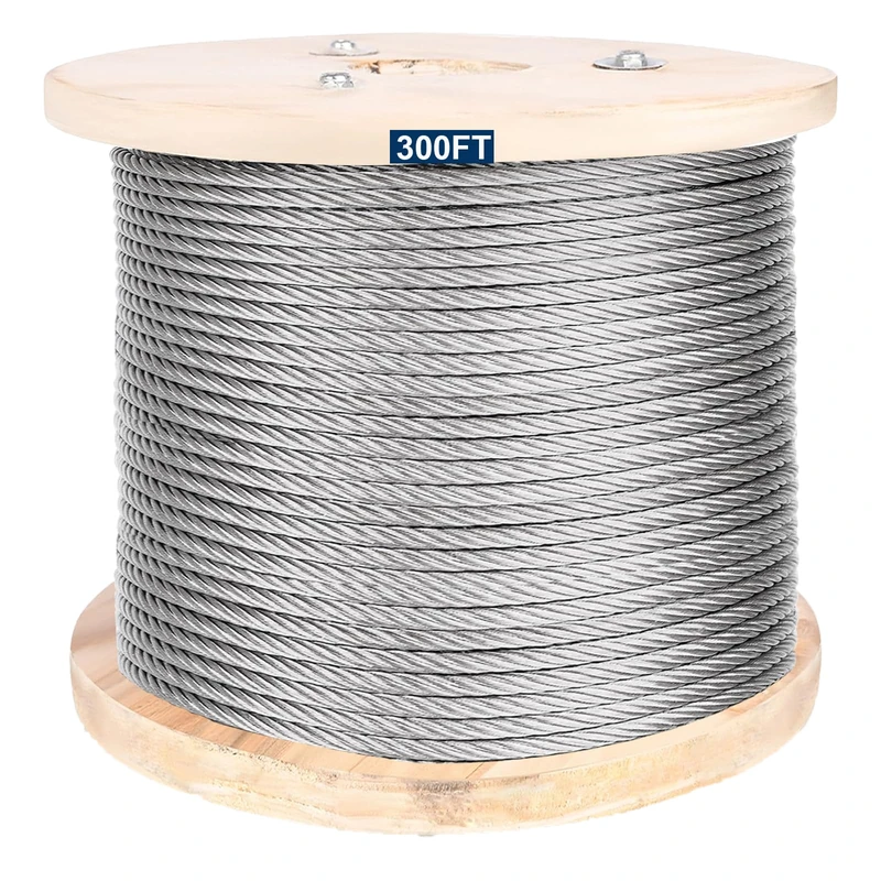 hannger 1/4" Stainless Steel Cable, 300 ft 1/4 Wire Rope, 6400lbs Breaking Strength, 7x19 Strand Marine Grade Aircraft Cable for Yard Zipline, Boat Lifts, Deck Railing, Dog Run, Straightening Trees