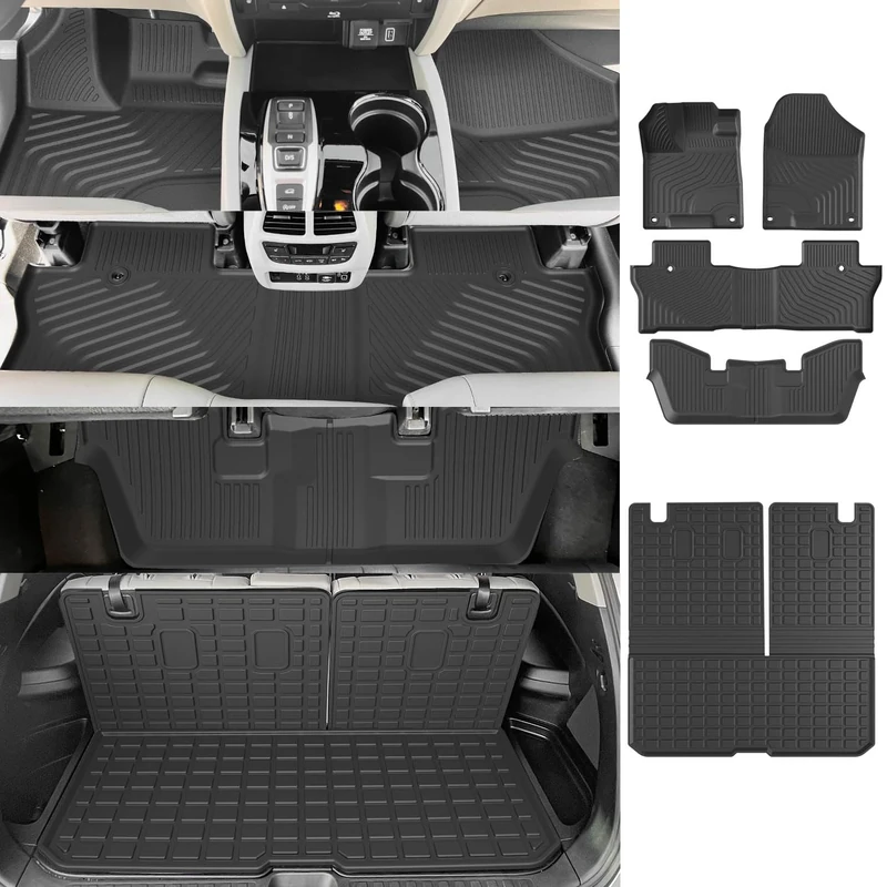 powoq Floor Mats Compatible with 2016-2022 Honda Pilot 7 Passengers Cargo Mat Backrest Mat Replacement for 7-Seat Honda Pilot 2016 2017 2018 2019 2020 2021 2022 Accessories