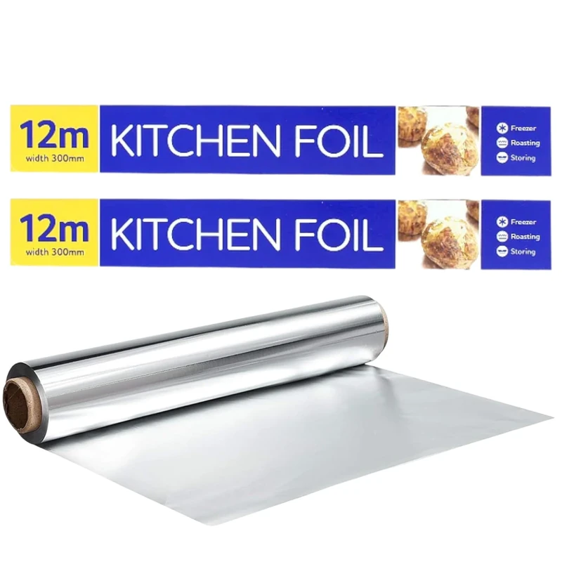 QBL® [ Pack of 2 ] Premium Quality Aluminium Kitchen Catering Tin Foil Roll 300mm x 12m [12"] for Restaurants Keep Food Fresh & Hot Long Time,*Packaging May Vary*