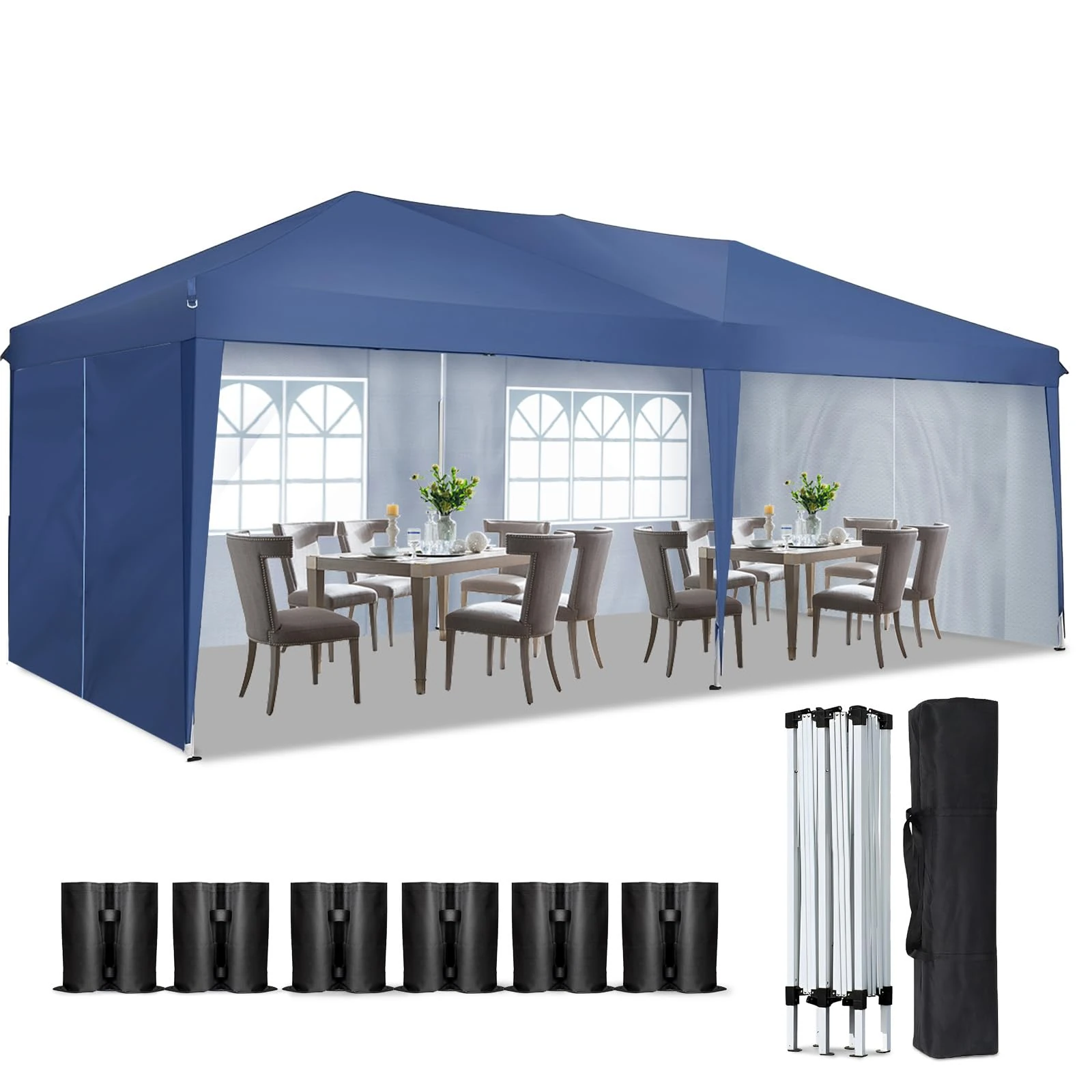 SANHENG Pop Up Gazebo, 3x6m Gazebo with sides, Waterproof, UV-Resistant, Easy-Assembly ideal for Weddings, Parties, Picnics and Commercial Use (Blue)
