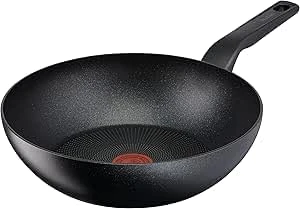 Tefal G30319 Titanium Force Wok Pan, 28 cm, Extra Durable Non-Stick Coating, Thermal Signal Temperature Indicator, Suitable for Induction Cookers, Deep Shape, Made in France, Black