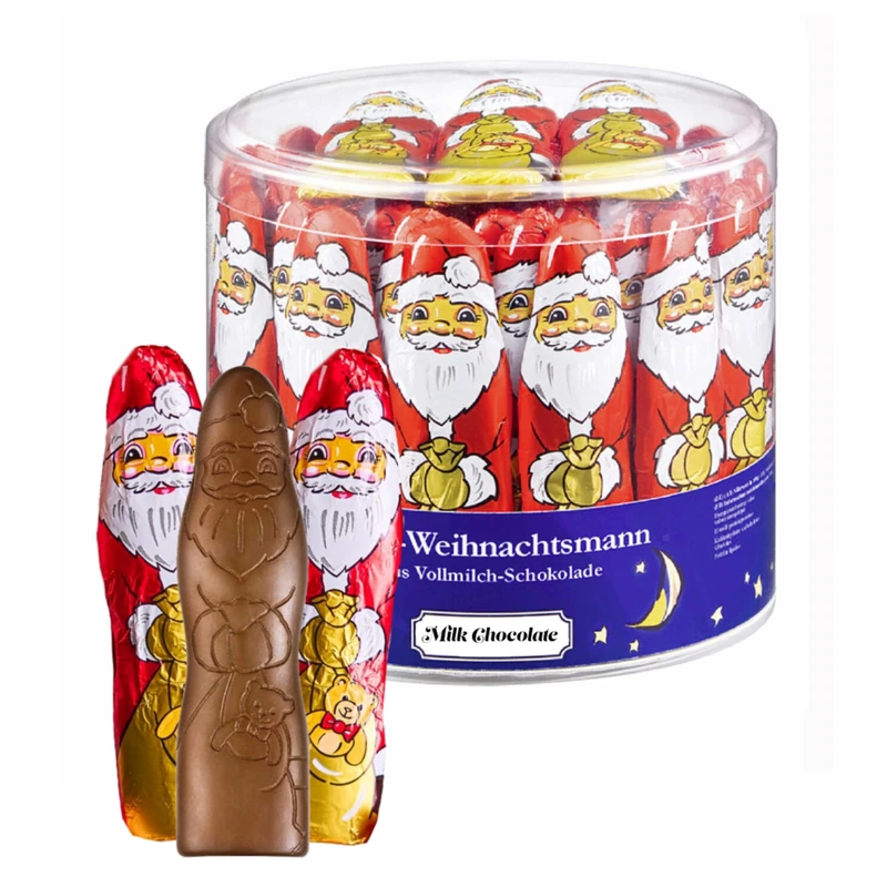 Solid Santa Claus Chocolate Multipack - Christmas Chocolate Drum of 65 Milk Chocolate Santa Figures Bulk Buy 812.5g with Topline Card for Secret Santa Christmas Eve Box, Stocking Fillers