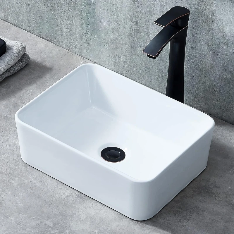 Ufaucet 16"X12" Bathroom Vessel Sink Rectangle, 16 Inch White Rectangular Vessel Sink, Ceramic Modern Porcelain Small Above Counter Bathroom Sink